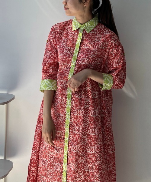 AS KNOW AS plus（アズノゥアズプラス）の「◎インドコットン シャツワンピ―ス（シャツワンピース・レディース・グリーン系/オレンジ系/ブラック系・FREE）」の13枚目の写真