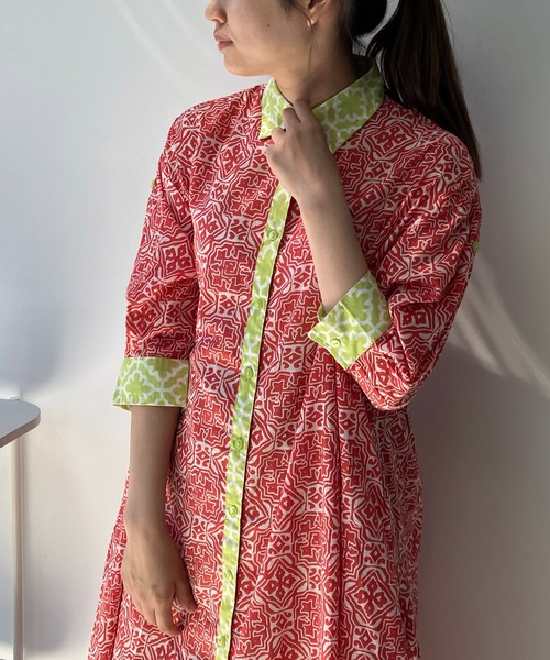 AS KNOW AS plus（アズノゥアズプラス）の「◎インドコットン シャツワンピ―ス（シャツワンピース・レディース・グリーン系/オレンジ系/ブラック系・FREE）」の14枚目の写真