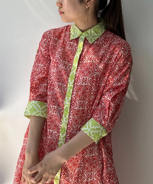 AS KNOW AS plus（アズノゥアズプラス）の「◎インドコットン シャツワンピ―ス（シャツワンピース・レディース・グリーン系/オレンジ系/ブラック系・FREE）」の15枚目の写真