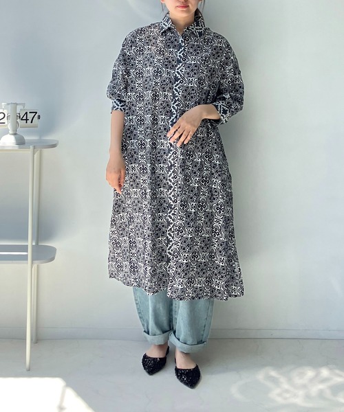 AS KNOW AS plus（アズノゥアズプラス）の「◎インドコットン シャツワンピ―ス（シャツワンピース・レディース・グリーン系/オレンジ系/ブラック系・FREE）」の19枚目の写真