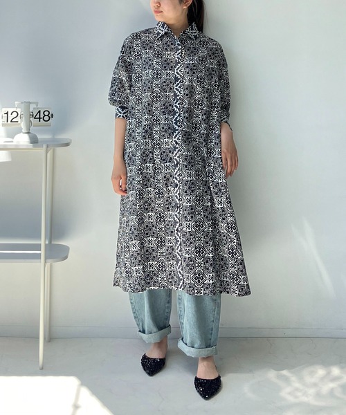 AS KNOW AS plus（アズノゥアズプラス）の「◎インドコットン シャツワンピ―ス（シャツワンピース・レディース・グリーン系/オレンジ系/ブラック系・FREE）」の21枚目の写真