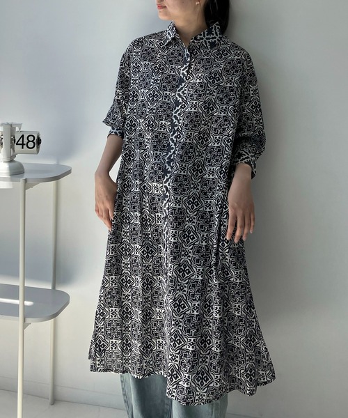 AS KNOW AS plus（アズノゥアズプラス）の「◎インドコットン シャツワンピ―ス（シャツワンピース・レディース・グリーン系/オレンジ系/ブラック系・FREE）」の22枚目の写真