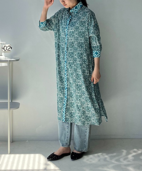 AS KNOW AS plus（アズノゥアズプラス）の「◎インドコットン シャツワンピ―ス（シャツワンピース・レディース・グリーン系/オレンジ系/ブラック系・FREE）」の6枚目の写真