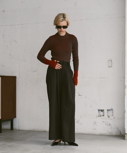 Happy John（ハッピージョン）の「bicolor knit tops/配色ニットトップス（Tシャツ/カットソー・レディース・グレー/ブルー/ブラック・FREE）」の4枚目の写真