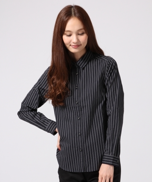 GLOBAL WORK（グローバルワーク）の「ピンオックスシャツ長袖/566278（シャツ/ブラウス・レディース・ホワイト/ライトグレー/グレー/ライトブルー/ネイビー/オフホワイト・LARGE/SMALL/MEDIUM）」の6枚目の写真