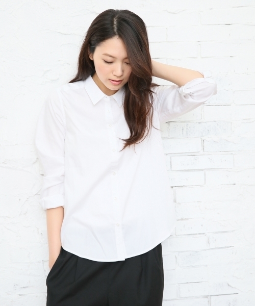 GLOBAL WORK（グローバルワーク）の「ピンオックスシャツ長袖/566278（シャツ/ブラウス・レディース・ホワイト/ライトグレー/グレー/ライトブルー/ネイビー/オフホワイト・LARGE/SMALL/MEDIUM）」の2枚目の写真