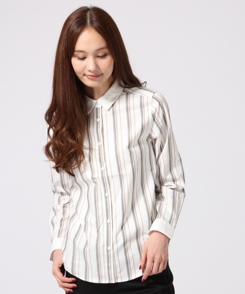 GLOBAL WORK（グローバルワーク）の「ピンオックスシャツ長袖/566278（シャツ/ブラウス・レディース・ホワイト/ライトグレー/グレー/ライトブルー/ネイビー/オフホワイト・LARGE/SMALL/MEDIUM）」の3枚目の写真