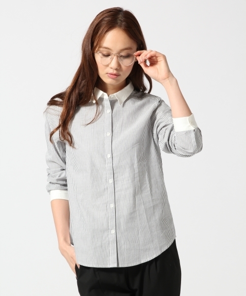 GLOBAL WORK（グローバルワーク）の「ピンオックスシャツ長袖/566278（シャツ/ブラウス・レディース・ホワイト/ライトグレー/グレー/ライトブルー/ネイビー/オフホワイト・LARGE/SMALL/MEDIUM）」の5枚目の写真