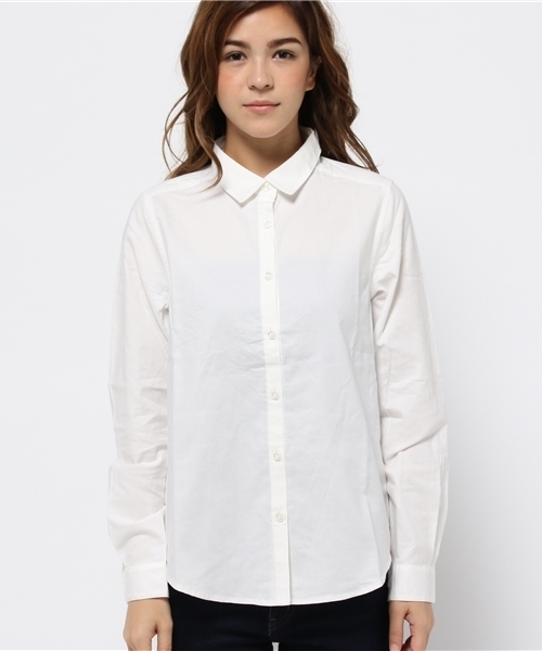 GLOBAL WORK（グローバルワーク）の「ピンオックスシャツ長袖/566278（シャツ/ブラウス・レディース・ホワイト/ライトグレー/グレー/ライトブルー/ネイビー/オフホワイト・LARGE/SMALL/MEDIUM）」の12枚目の写真