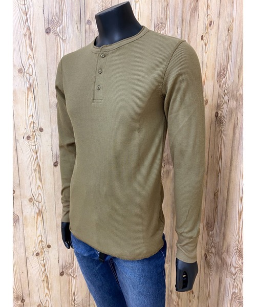 AVIREX（アヴィレックス）の「長袖 サーマル ヘンリーネック Tシャツ デイリーウェア（Tシャツ/カットソー・メンズ・オリーブ/ネイビー/杢グレー/ブラック/ホワイト・2XL/L/XL/M）」の19枚目の写真