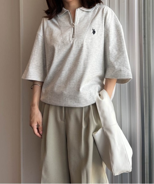 U.S. POLO ASSN.(ユーエスポロアッスン)の「<U.S.POLO ASSN.> ワンポイント刺繍ジップアップポロ(Tシャツ/カットソー・レディース・スミクロ/オフホワイト/グレー/ネイビー/ブラック・M)」の5枚目の写真