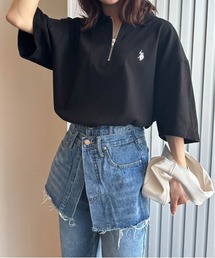 <U.S.POLO ASSN.> ワンポイント刺繍ジップアップポロ