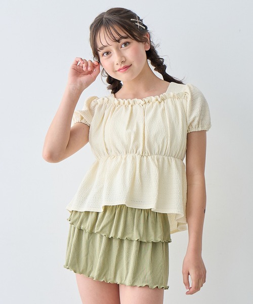 Amourire girl（アムリールガール）の「レースパフトップ×スカパン上下2点セット【キッズ/ジュニア水着】（130㎝～150㎝）（水着・キッズ・イエロー/オフホワイト・130cm/140cm/150cm/160cm）」の6枚目の写真