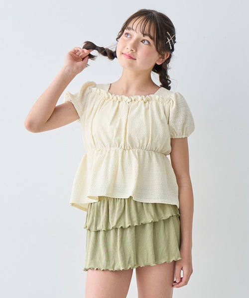 Amourire girl（アムリールガール）の「レースパフトップ×スカパン上下2点セット【キッズ/ジュニア水着】（130㎝～150㎝）（水着・キッズ・イエロー/オフホワイト・130cm/140cm/150cm/160cm）」の7枚目の写真