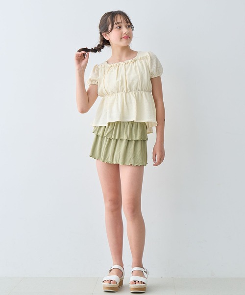 Amourire girl（アムリールガール）の「レースパフトップ×スカパン上下2点セット【キッズ/ジュニア水着】（130㎝～150㎝）（水着・キッズ・イエロー/オフホワイト・130cm/140cm/150cm/160cm）」の11枚目の写真