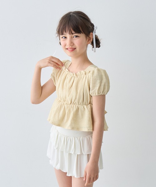 Amourire girl（アムリールガール）の「レースパフトップ×スカパン上下2点セット【キッズ/ジュニア水着】（130㎝～150㎝）（水着・キッズ・イエロー/オフホワイト・130cm/140cm/150cm/160cm）」の15枚目の写真