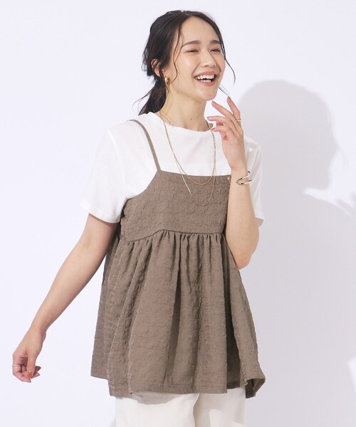 DRESKIP（ドレスキップ）の「◆【2点セット】着回しを楽しめる ふくれジャカードキャミ＋Tシャツ（その他トップス・レディース・ブラック/ブラウン系その他/ブルー・04/03/02）」の3枚目の写真