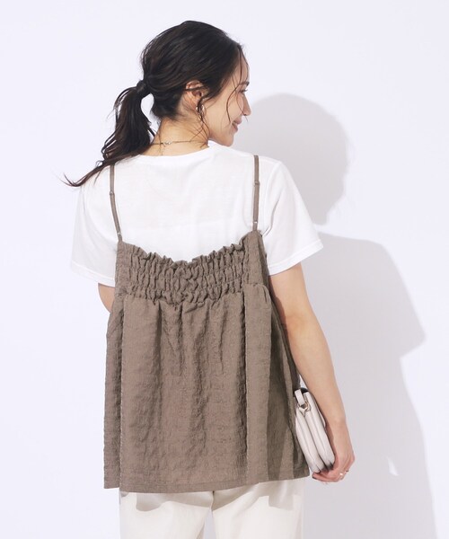 DRESKIP（ドレスキップ）の「◆【2点セット】着回しを楽しめる ふくれジャカードキャミ＋Tシャツ（その他トップス・レディース・ブラック/ブラウン系その他/ブルー・04/03/02）」の4枚目の写真