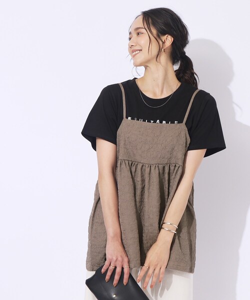 DRESKIP（ドレスキップ）の「◆【2点セット】着回しを楽しめる ふくれジャカードキャミ＋Tシャツ（その他トップス・レディース・ブラック/ブラウン系その他/ブルー・04/03/02）」の5枚目の写真