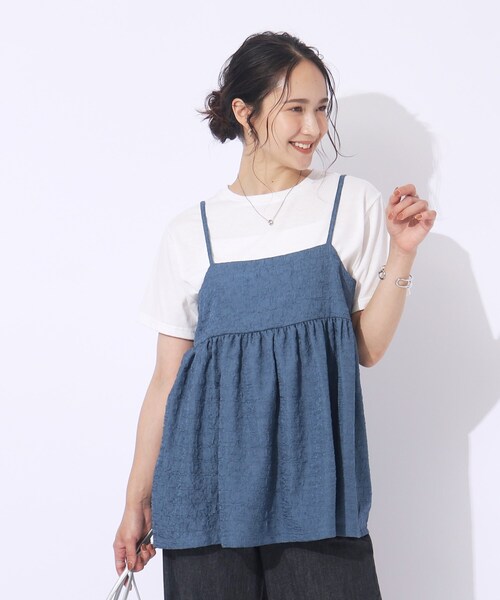DRESKIP（ドレスキップ）の「◆【2点セット】着回しを楽しめる ふくれジャカードキャミ＋Tシャツ（その他トップス・レディース・ブラック/ブラウン系その他/ブルー・04/03/02）」の10枚目の写真