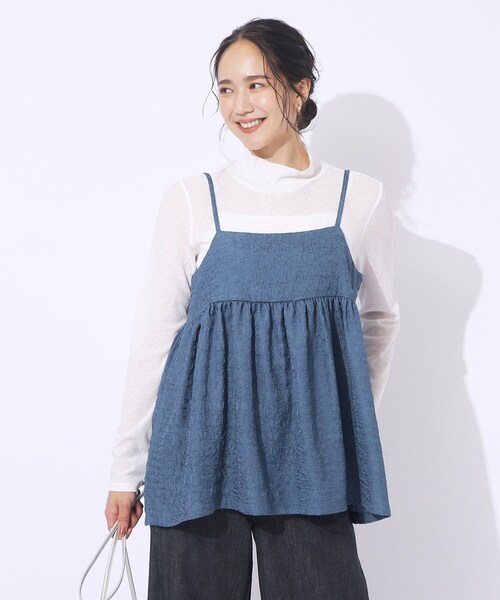 DRESKIP（ドレスキップ）の「◆【2点セット】着回しを楽しめる ふくれジャカードキャミ＋Tシャツ（その他トップス・レディース・ブラック/ブラウン系その他/ブルー・04/03/02）」の12枚目の写真