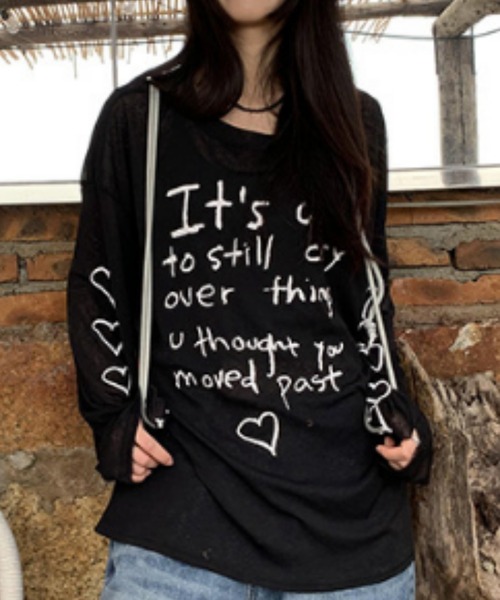 Vipoa（ヴィポア）の「オーバープリントロングカットソー（Tシャツ/カットソー・レディース・ホワイト/ブラック/アイボリー・FREE）」の8枚目の写真