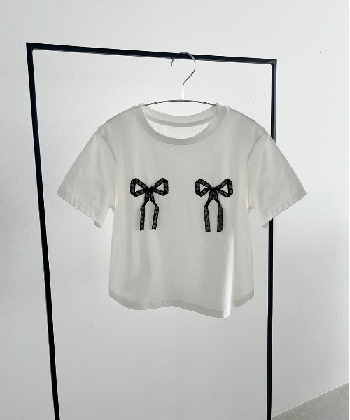 セール】リボンレース Tシャツ（Tシャツ/カットソー）｜ad thie