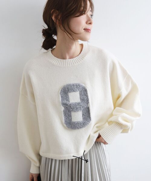 le.coeur blanc（ルクールブラン）の「《WEB限定アイテム》ジャガードナンバーロゴニット（ニット/セーター・レディース・オフホワイト/グレー/グリーン/ネイビー・38）」の2枚目の写真