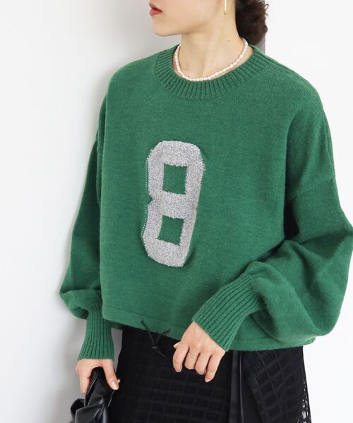le.coeur blanc（ルクールブラン）の「《WEB限定アイテム》ジャガードナンバーロゴニット（ニット/セーター・レディース・オフホワイト/グレー/グリーン/ネイビー・38）」の8枚目の写真