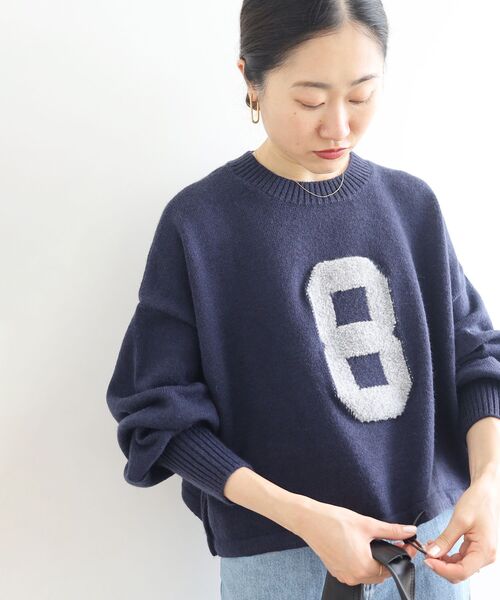 le.coeur blanc（ルクールブラン）の「《WEB限定アイテム》ジャガードナンバーロゴニット（ニット/セーター・レディース・オフホワイト/グレー/グリーン/ネイビー・38）」の13枚目の写真