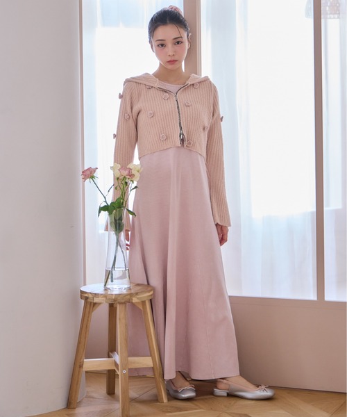 one after another NICE CLAUP（ワンアフターアナザーナイスクラップ）の「レースアップロングワンピース（ワンピース・レディース・オフホワイト/チャコールグレー/ピンク・FREE）」の11枚目の写真