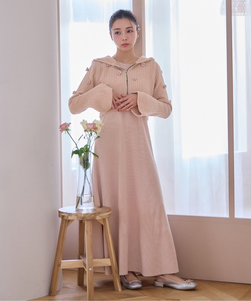 one after another NICE CLAUP（ワンアフターアナザーナイスクラップ）の「レースアップロングワンピース（ワンピース・レディース・オフホワイト/チャコールグレー/ピンク・FREE）」の10枚目の写真