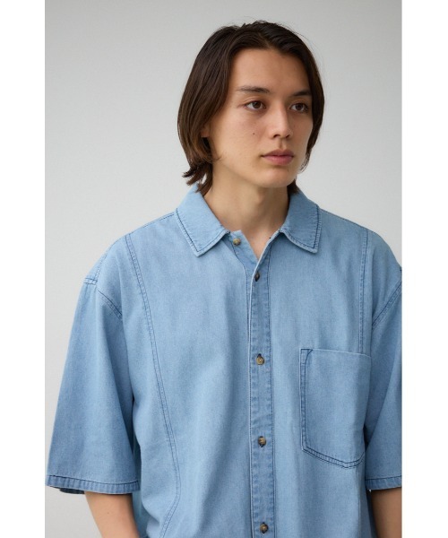 AZUL by moussy（アズールバイマウジー）の「ライトオンスデニムオーバーシャツ（シャツ/ブラウス・メンズ・ライトブラック/ライトブルー・FREE）」の14枚目の写真
