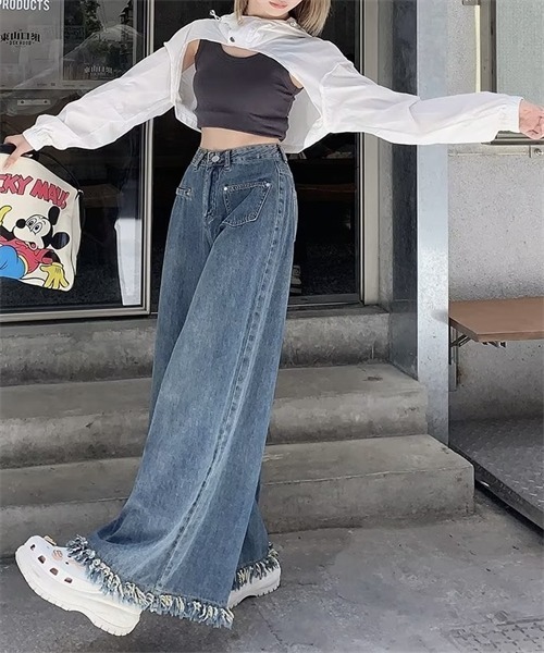 Dream garden(ドリームガーデン)の「裾フリンジワイドデニムパンツ(デニムパンツ・レディース・ブルー・3XL/XL/L/S/5XL/4XL/2XL)」の14枚目の写真