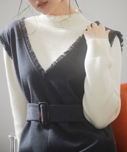 SAISON DE PAPILLON(セゾンドパピヨン)の「前後2wayベルト付きジャンパースカート(ワンピース・レディース・チャコール・L/M)」の9枚目の写真