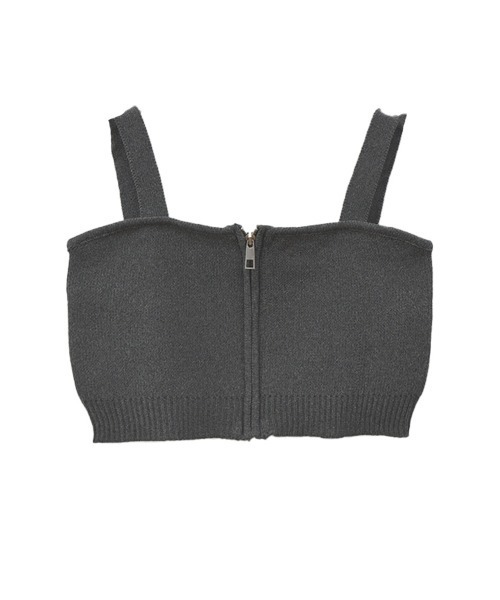 Reurie'（レウリィ）の「ZIP付ニットビスチェ／ zip knit bustier ノースリーブ キャミソール クロップド ミニ丈 レイヤード 重ね着 シンプル 大人カジュアル レディライク 韓国 グレー チャコール 黒 ブラック（キャミソール・レディース・ブラック/チャコールグレー・FREE）」の7枚目の写真
