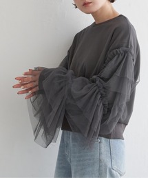 タグつき新品 ZOZOTOWN 完売商品 袖フリル裏毛タートルプルオーバー パール付きフリルタートルネックリブニットプルオーバー
