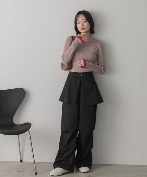 ad thie（アドティエ）の「配色フレアスリーブリブニット（ニット/セーター・レディース・レッド/ダークブラウン/ブラック/ピンクベージュ/カーキ/オフホワイト・FREE）」の13枚目の写真