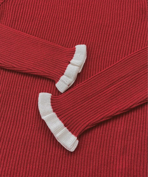 ad thie（アドティエ）の「配色フレアスリーブリブニット（ニット/セーター・レディース・レッド/ダークブラウン/ブラック/ピンクベージュ/カーキ/オフホワイト・FREE）」の9枚目の写真