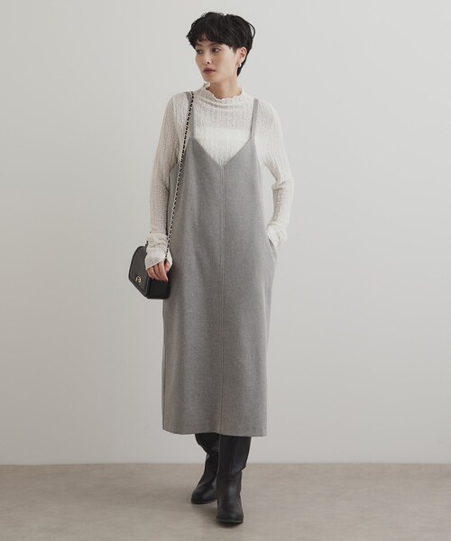 OPAQUE.CLIP(オペークドットクリップ)の「ウールライクVネックジャンパースカート【洗濯機洗い可】(ワンピース・レディース・グレー系3/チャコール・36/38/40/42)」の14枚目の写真