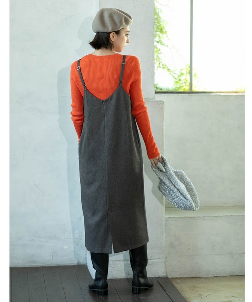 OPAQUE.CLIP(オペークドットクリップ)の「ウールライクVネックジャンパースカート【洗濯機洗い可】(ワンピース・レディース・グレー系3/チャコール・36/38/40/42)」の6枚目の写真
