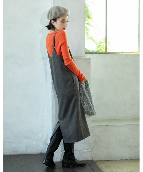 セール】ウールライクVネックジャンパースカート【洗濯機洗い可