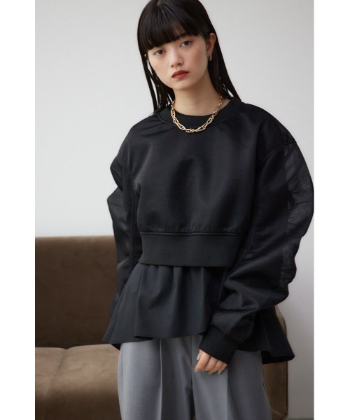 AZUL by moussy(アズールバイマウジー)の「シアーダンボールプルオーバー(スウェット・レディース・ブラック/アイボリー・FREE)」の3枚目の写真