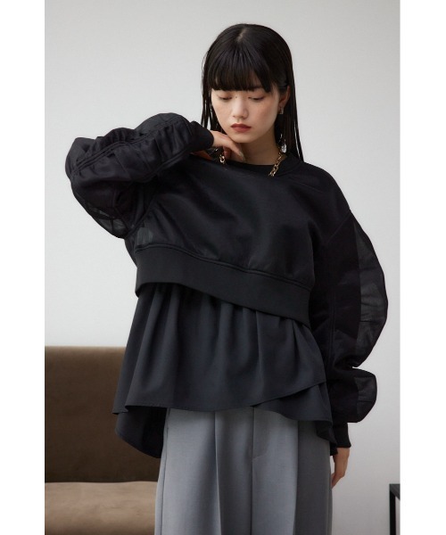 AZUL by moussy(アズールバイマウジー)の「シアーダンボールプルオーバー(スウェット・レディース・ブラック/アイボリー・FREE)」の4枚目の写真