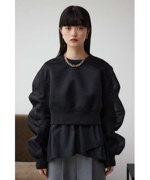 AZUL by moussy(アズールバイマウジー)の「シアーダンボールプルオーバー(スウェット・レディース・ブラック/アイボリー・FREE)」の6枚目の写真