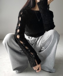 me+em select（ミームセレクト）の「【 ３color 】カットアウトスリットスリーブショートシャギーニット ／ cutout slit sleeve short shaggy knit（ニット/セーター）」