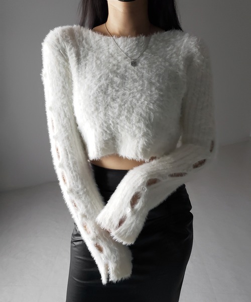 me+em select（ミームセレクト）の「【 ３color 】カットアウトスリットスリーブショートシャギーニット ／ cutout slit sleeve short shaggy knit（ニット/セーター・レディース・ブラック/グレー/ホワイト・FREE）」の22枚目の写真