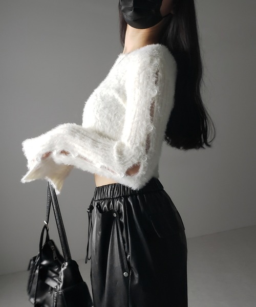 セール】【 3color 】カットアウトスリットスリーブショート