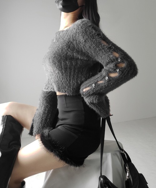 ニット セーター SHAGGY CUTOUT TOPS シャギー カットアウト トップス レディース SLY ニット セーター SHAGGY CUTOUT TOPS シャギー カットアウト
