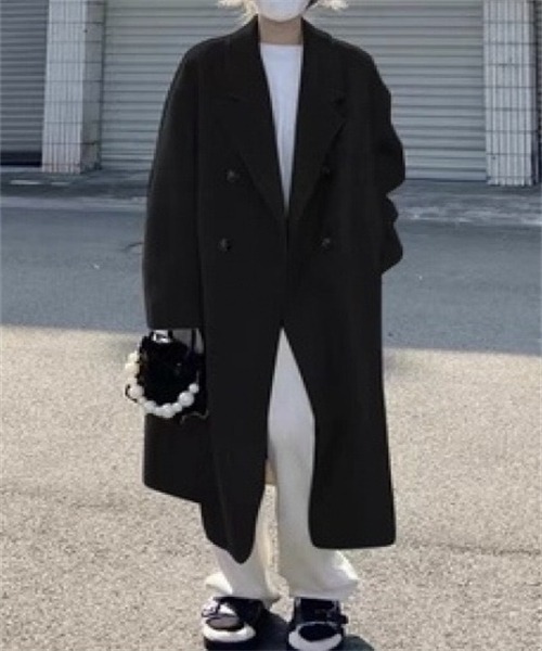 FREE STYLISTS（フリー スタイリスト）の「ピークドラペルロングコート（チェスターコート・レディース・アイボリー/ブラック・S/M/L/XL）」の2枚目の写真